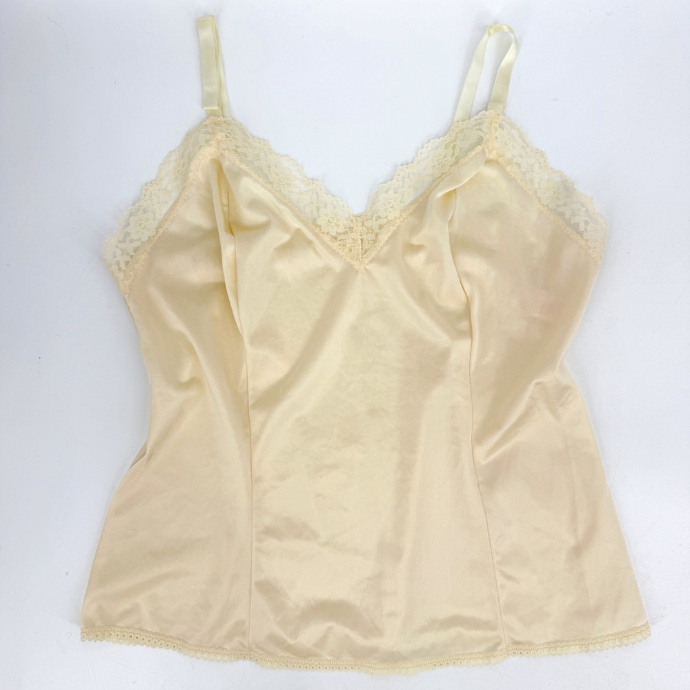 Vintage‎ Cream Ivory Lace Trim Camisole Cami Top Sz Large Lingerie Coquette
